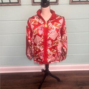 Red Graphic Silk Bomber Jacket Vintage 80s